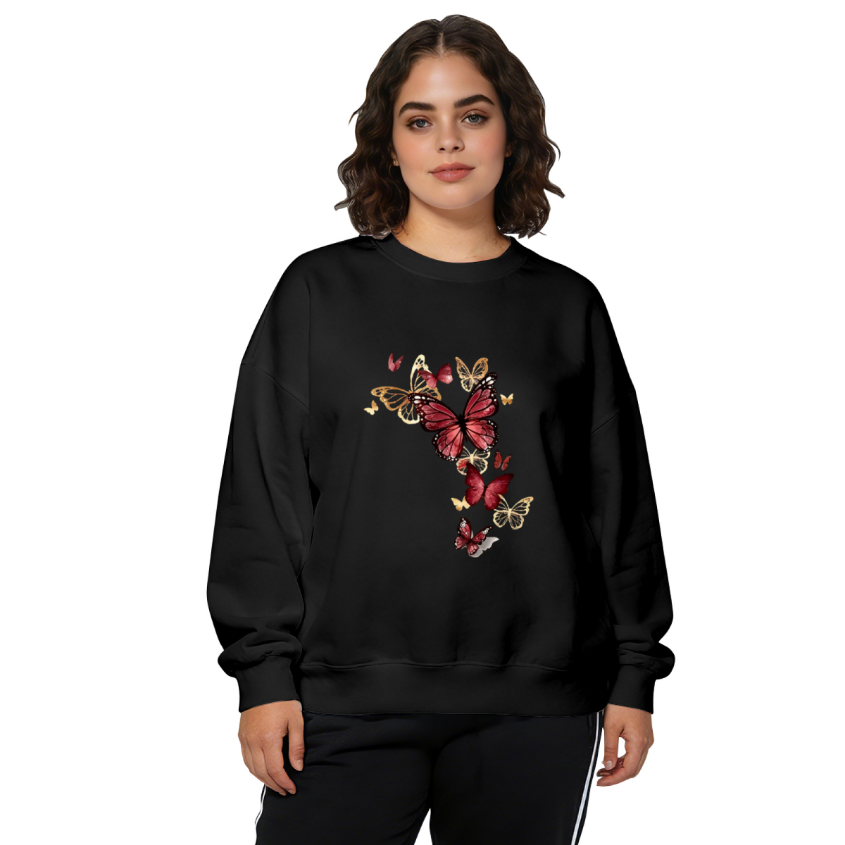 Luxe Red Gold Butterfly Watercolor Art Print Crewneck Sweatshirt