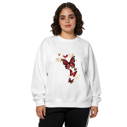 Luxe Red Gold Butterfly Watercolor Art Print Crewneck Sweatshirt