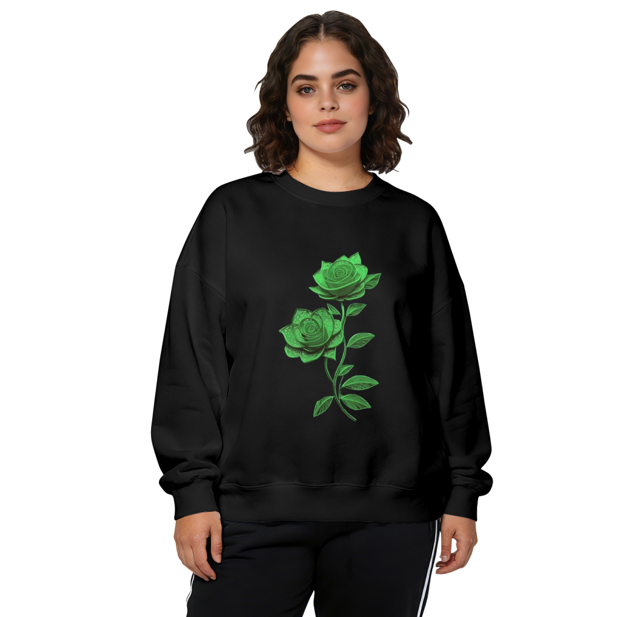 Glowing Green Rose Duo Art Crewneck Sweatshirt