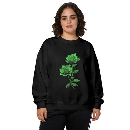 Glowing Green Rose Duo Art Crewneck Sweatshirt