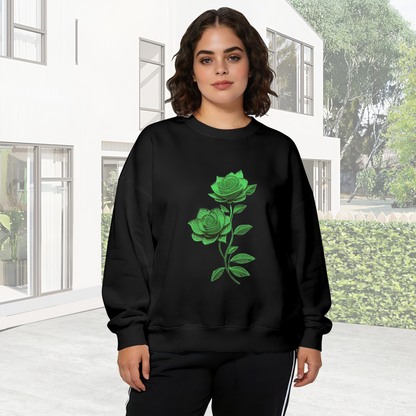 Glowing Green Rose Duo Art Crewneck Sweatshirt
