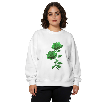 Glowing Green Rose Duo Art Crewneck Sweatshirt