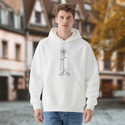 Neuron Flower Sketch White Hoodie, Unisex Light Comfort Hooded Sweatshirt