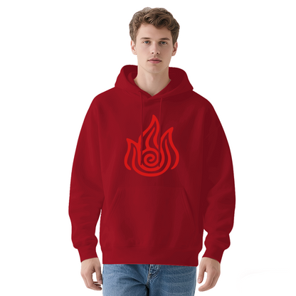 Mystic Red Flame Symbol Navy Hoodie, Versatile Unisex Comfort Hooded Top