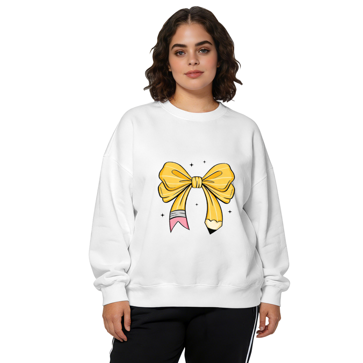 Whimsical Pencil Bow With Sparkle Accents Crewneck Sweatshirt