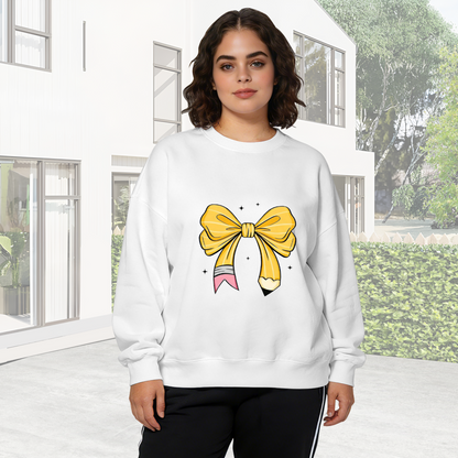 Whimsical Pencil Bow With Sparkle Accents Crewneck Sweatshirt
