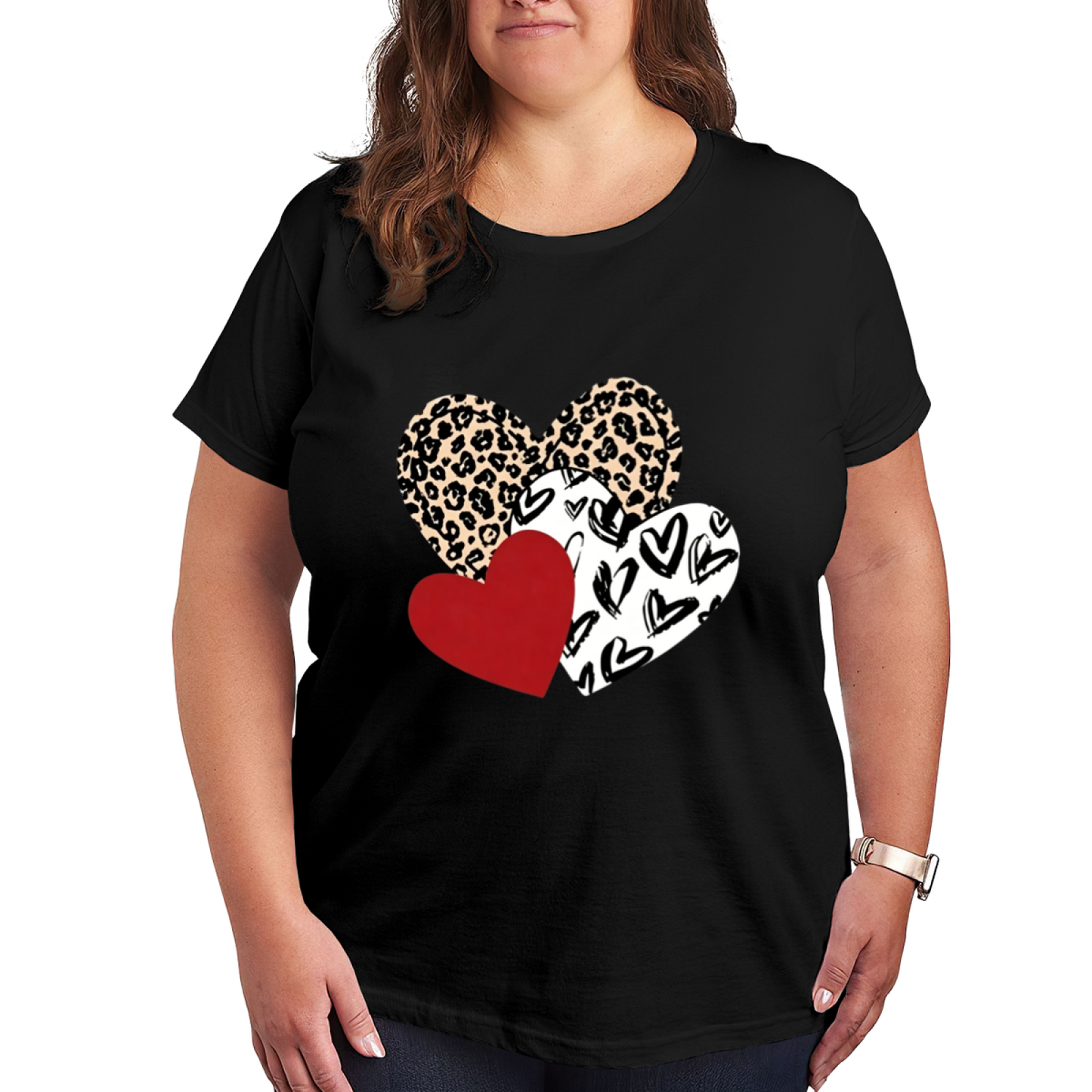 Trend Leopard Mix Hearts Valentine Fashion Tee