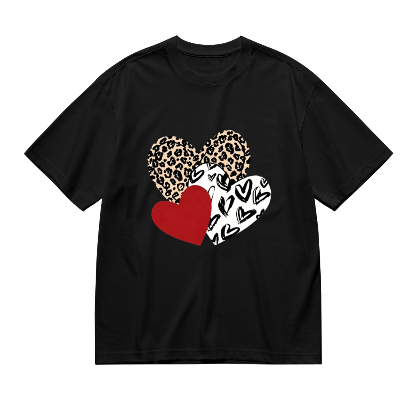 Trend Leopard Mix Hearts Valentine Fashion Tee