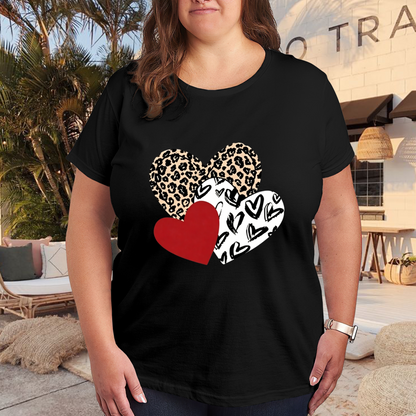 Trend Leopard Mix Hearts Valentine Fashion Tee
