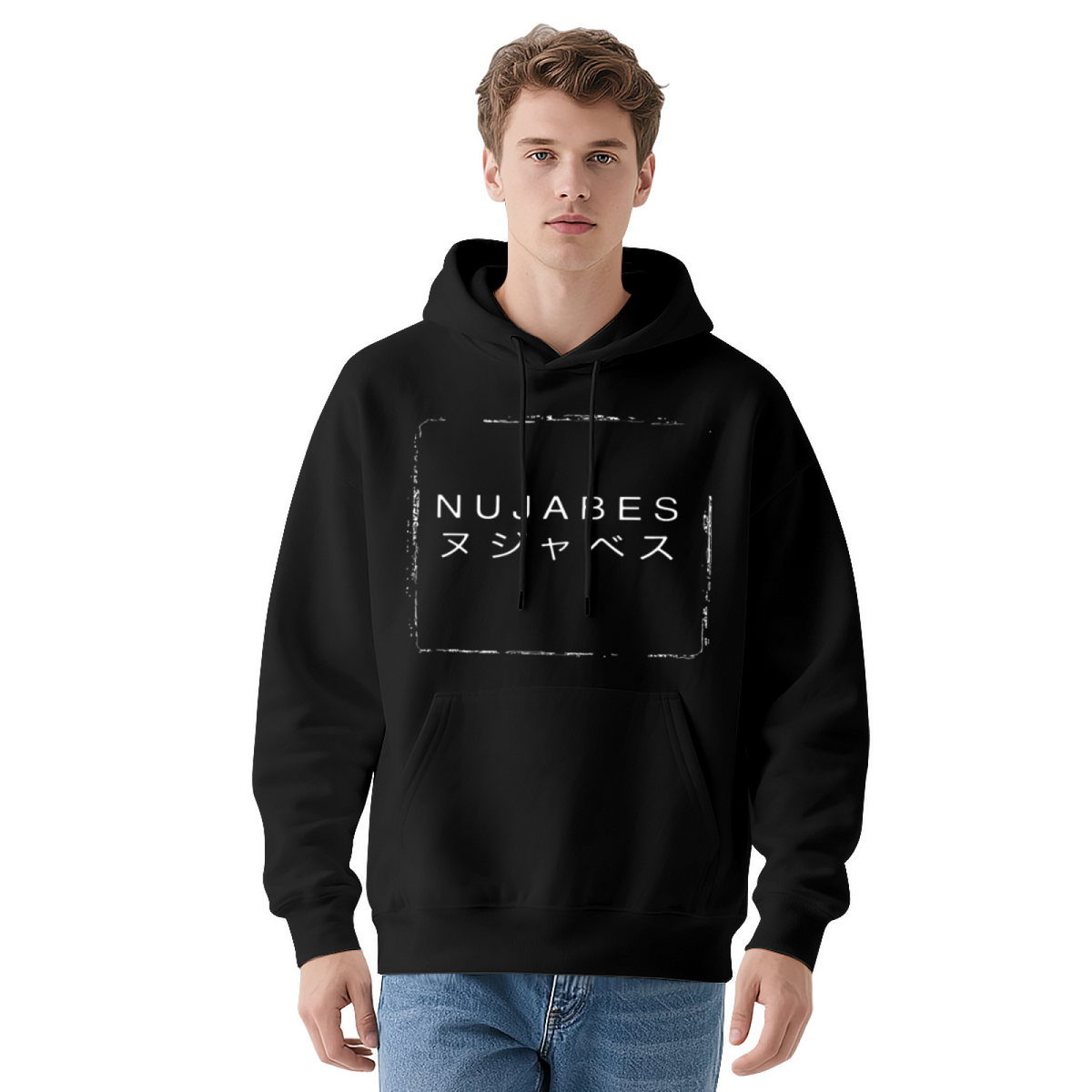 Nujabes Japanese Letter Graphic Cozy Pullover Hoodie, Unisex Streetwear