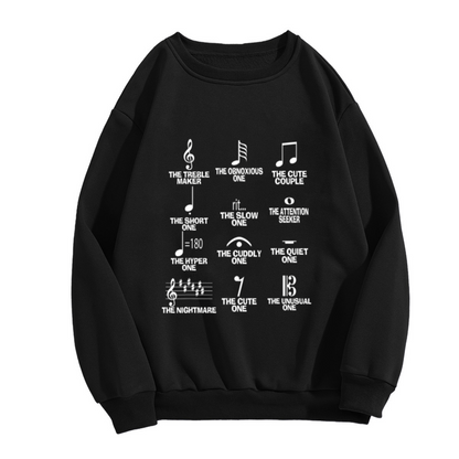 Music Note Types Musician Humor Graphic Crewneck Sweatshirt