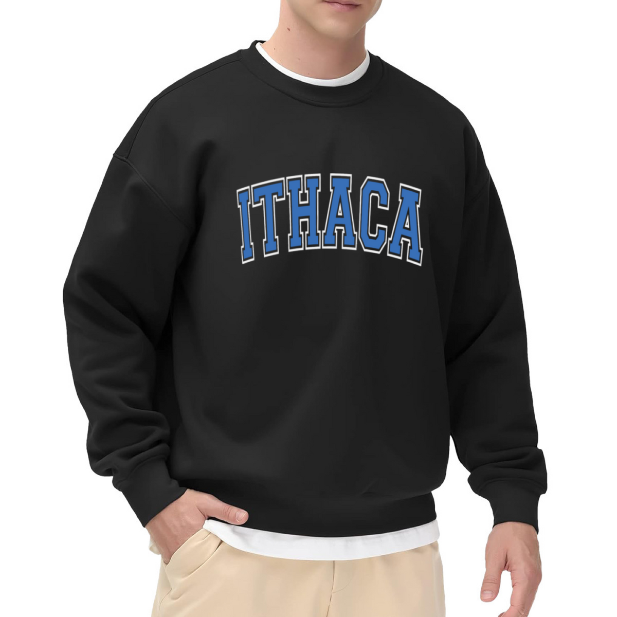 Ithaca Retro Varsity College Letter Style Crewneck Sweatshirt