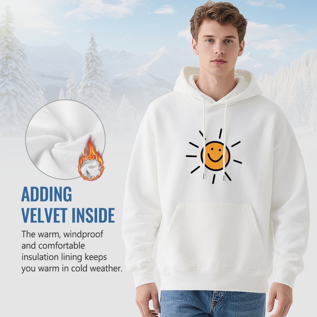Cheerful Hand?Drawn Sun Smiley Face Casual Hoodie