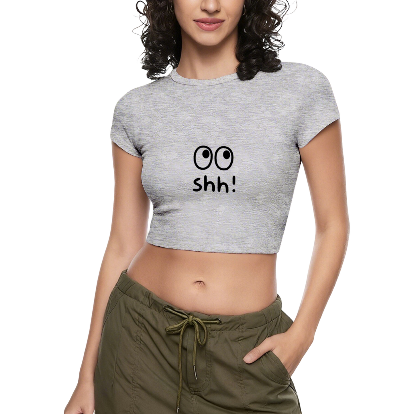 Cute Shh Eyes Y2K Hot Pink Crop Tee ¨C Funny Minimal Quiet Graphic Top