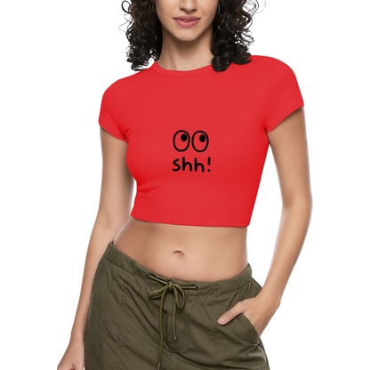 Cute Shh Eyes Y2K Hot Pink Crop Tee ¨C Funny Minimal Quiet Graphic Top