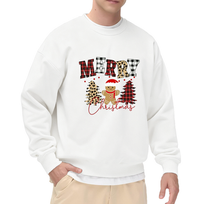 Xmas Plaid Gingerbread Man Gray Layered Crewneck Sweatshirt