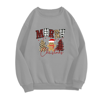 Xmas Plaid Gingerbread Man Gray Layered Crewneck Sweatshirt