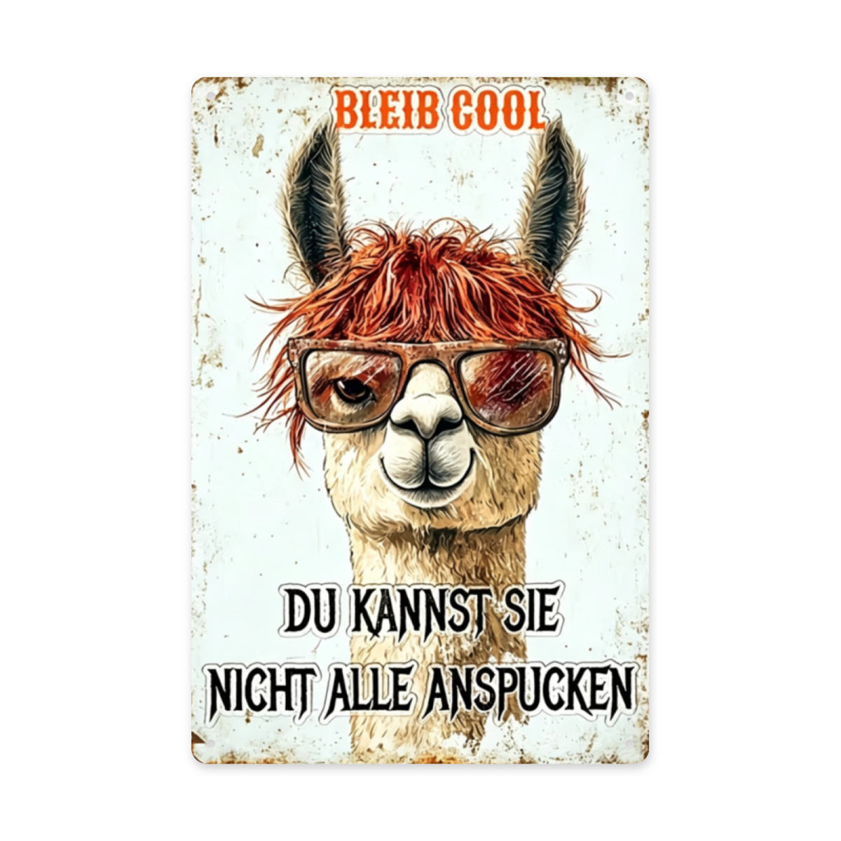 Cool Llama With Sunglasses German Quote Vintage Metal Tin Sign Funny Animal Wall Art