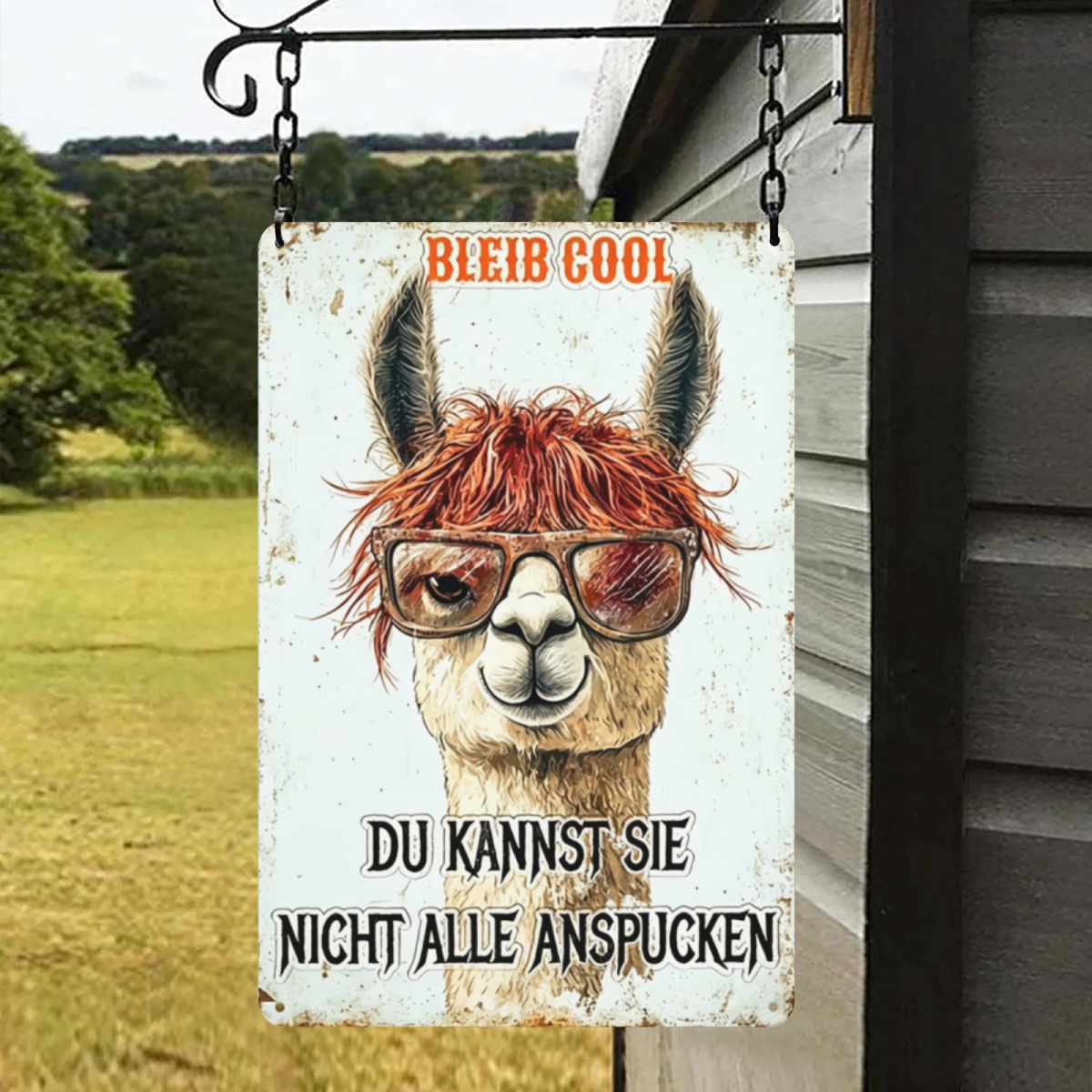 Cool Llama With Sunglasses German Quote Vintage Metal Tin Sign Funny Animal Wall Art