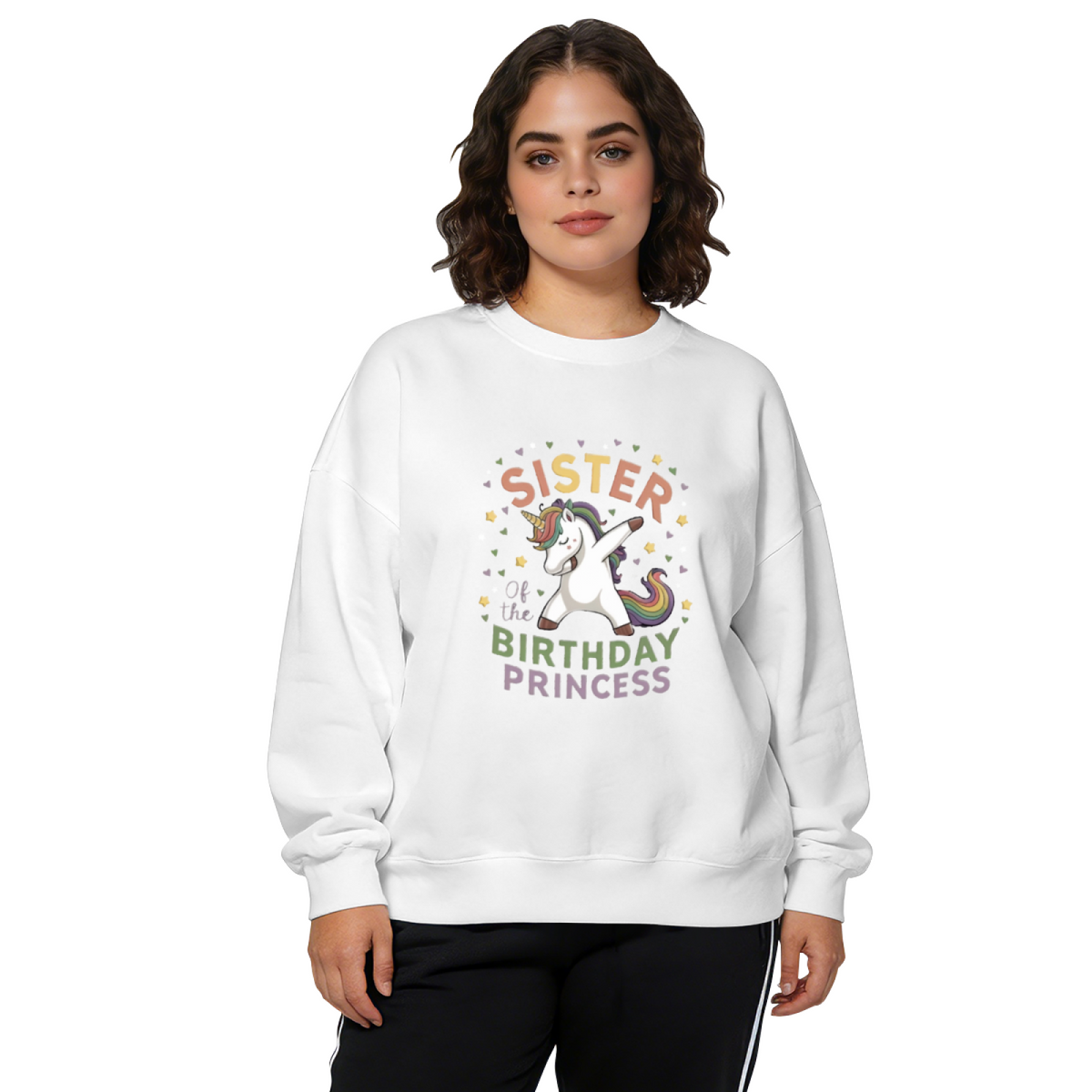 Sister Of The Birthday Princess Dabbing Unicorn Crewneck Sweatshirt