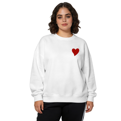 Minimal Small Red Heart Chest Print Crewneck Sweatshirt