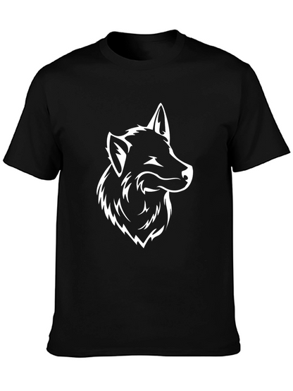 Mens Black T-Shirt with Wolf Graphic