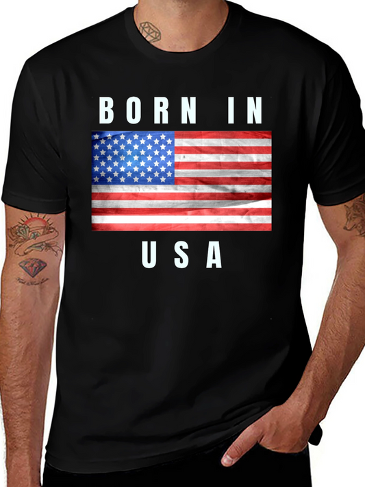 Born in USA T-Shirt - Patriotic American Flag Tee