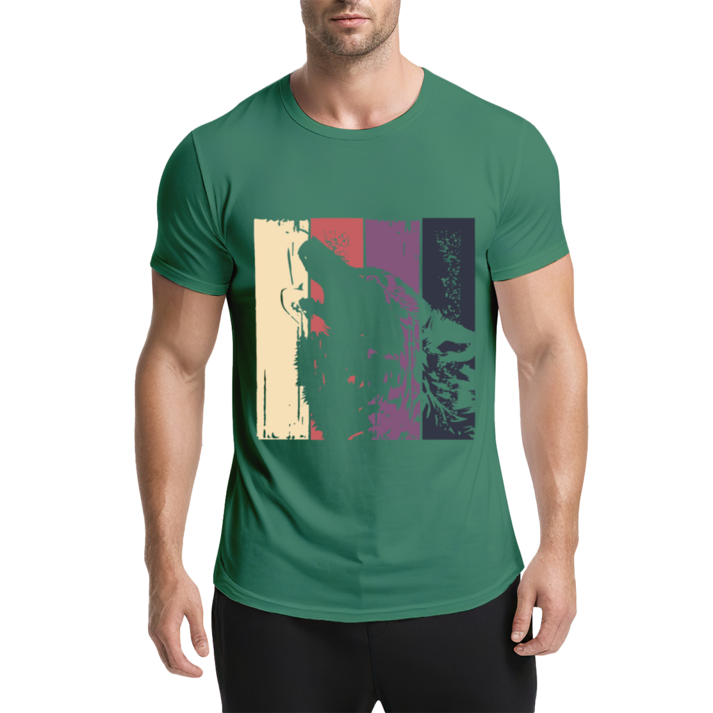 Retro Vintage Howling Wolf Color Block T-Shirt
