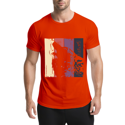 Retro Vintage Howling Wolf Color Block T-Shirt