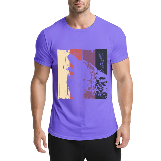 Retro Vintage Howling Wolf Color Block T-Shirt