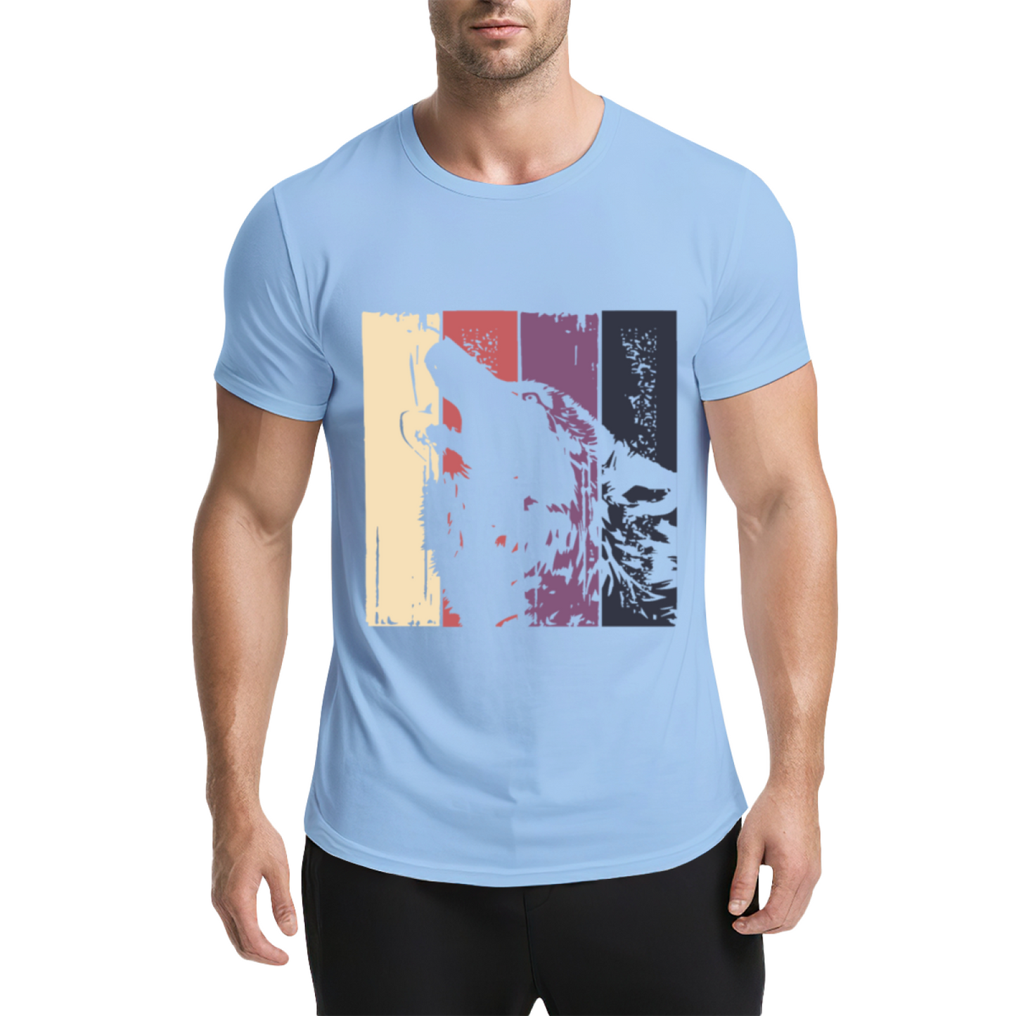 Retro Vintage Howling Wolf Color Block T-Shirt