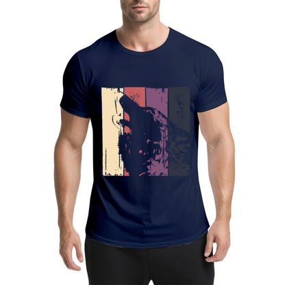 Retro Vintage Howling Wolf Color Block T-Shirt