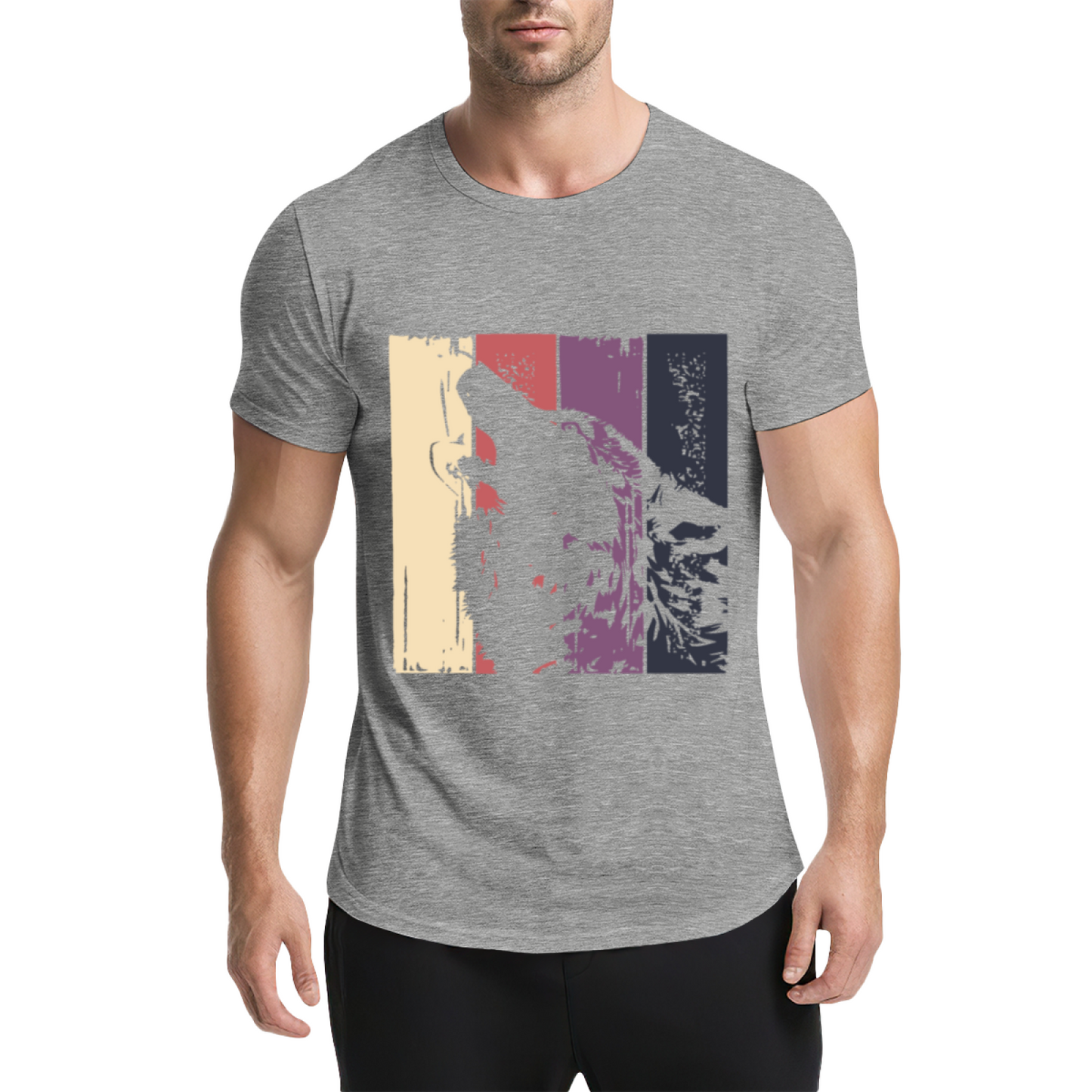 Retro Vintage Howling Wolf Color Block T-Shirt