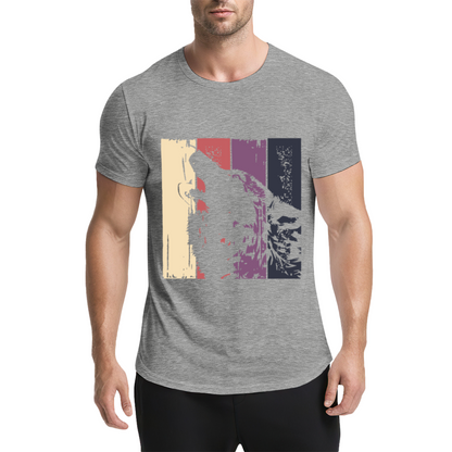 Retro Vintage Howling Wolf Color Block T-Shirt