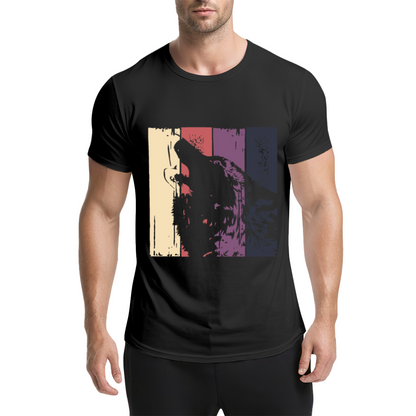 Retro Vintage Howling Wolf Color Block T-Shirt