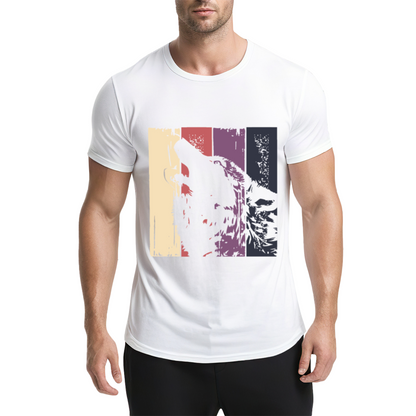 Retro Vintage Howling Wolf Color Block T-Shirt