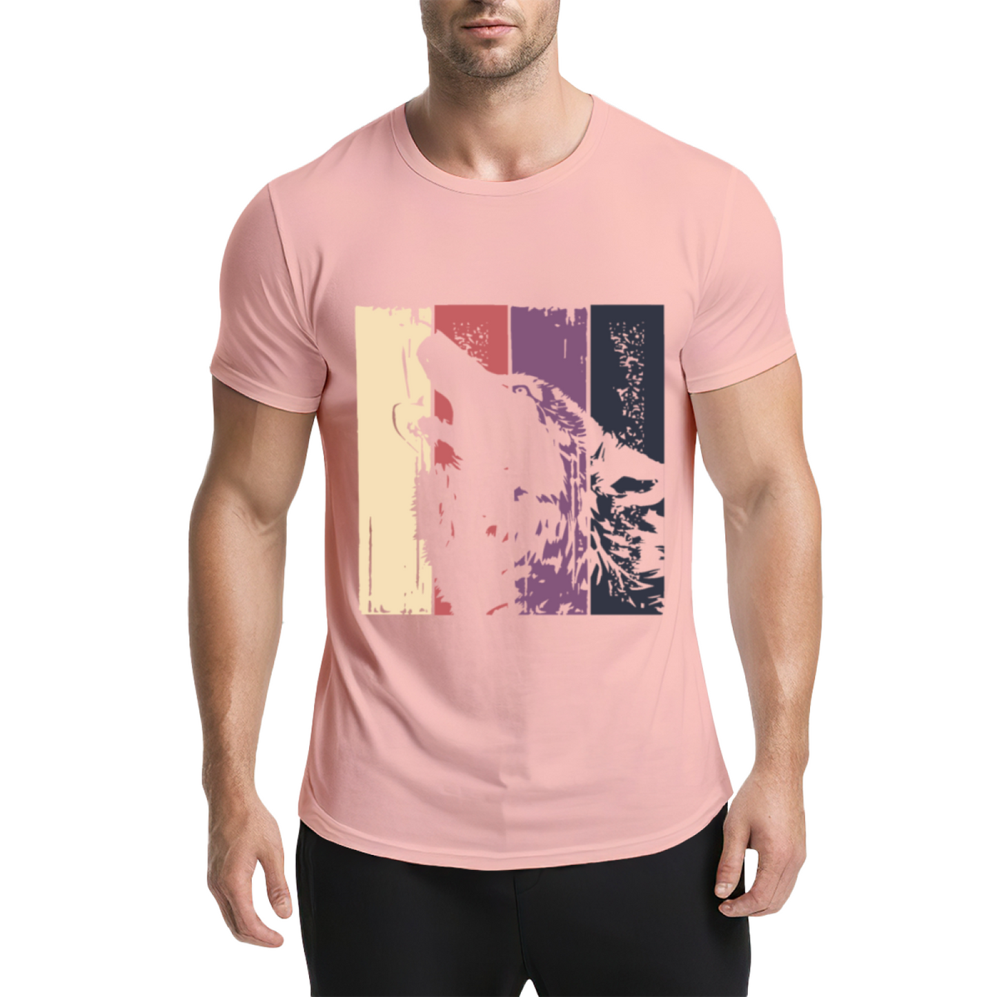 Retro Vintage Howling Wolf Color Block T-Shirt