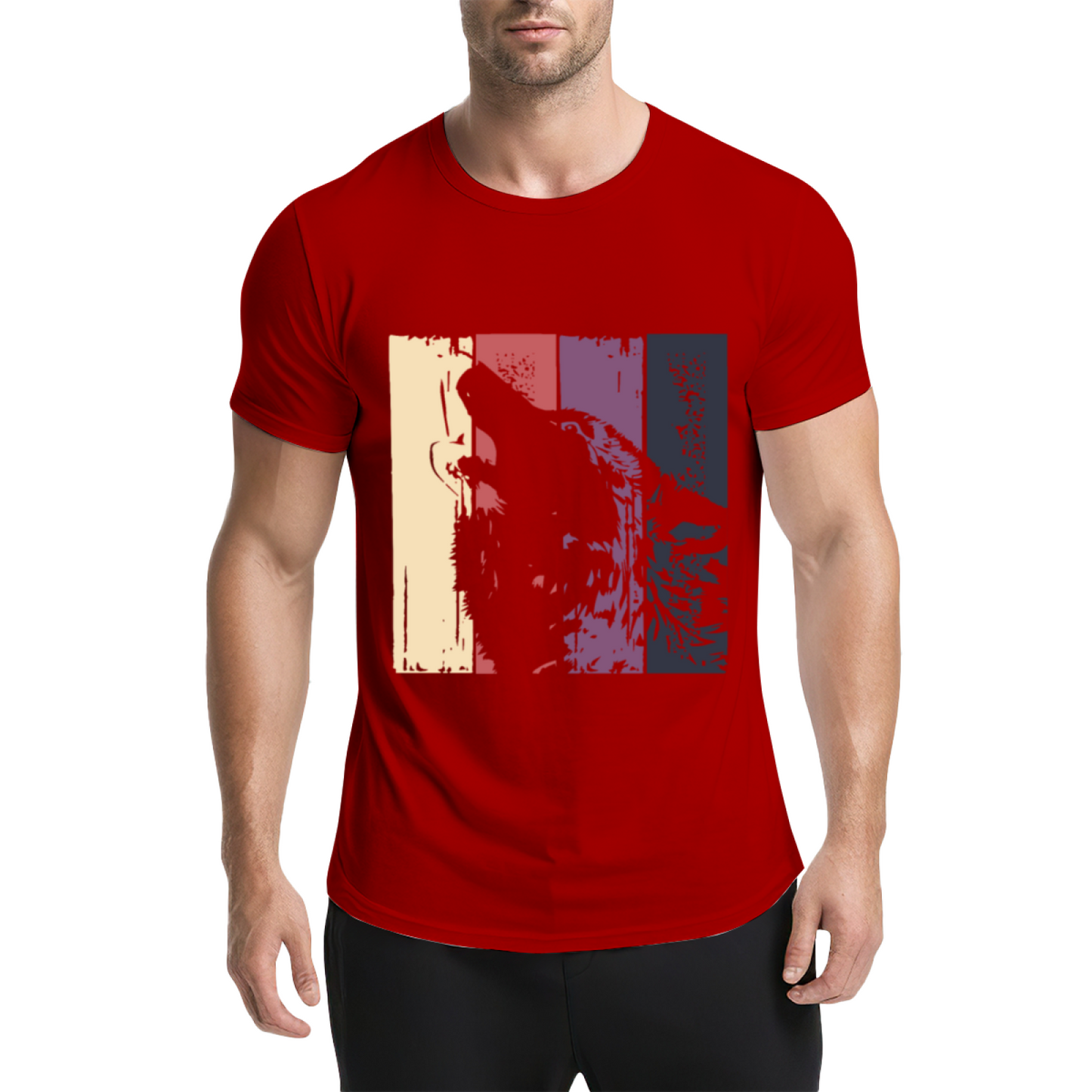 Retro Vintage Howling Wolf Color Block T-Shirt