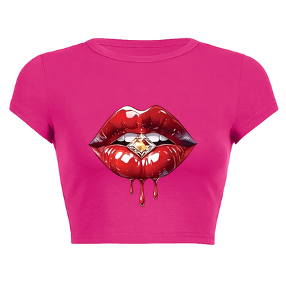 Funny Flamingo TA DA Quote Hot Pink Crop Tee