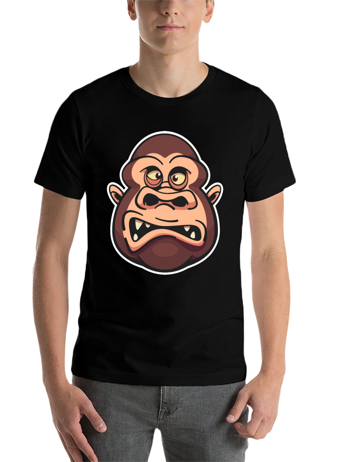 Cartoon Gorilla Graphic Black T-Shirt