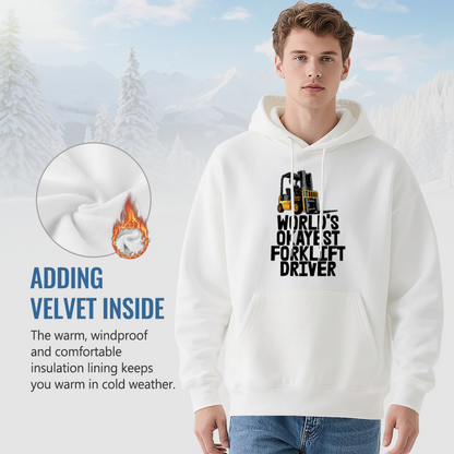 World¡¯s Okayest Forklift Driver Graphic White Hoodie, Soft Warehouse Worker Hoodie For Men
