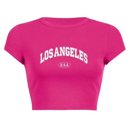 Retro Los Angeles California Varsity Black Crop Top