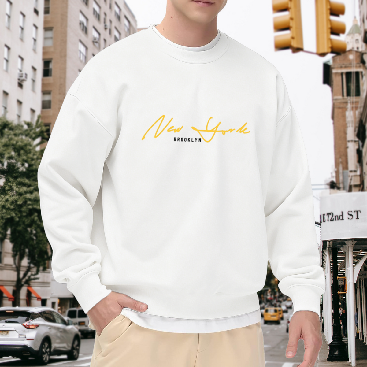 New York Brooklyn Cursive Minimal City Crewneck Sweatshirt