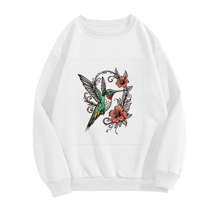 Vintage Tattoo?Style Hummingbird & Floral Crewneck Sweatshirt