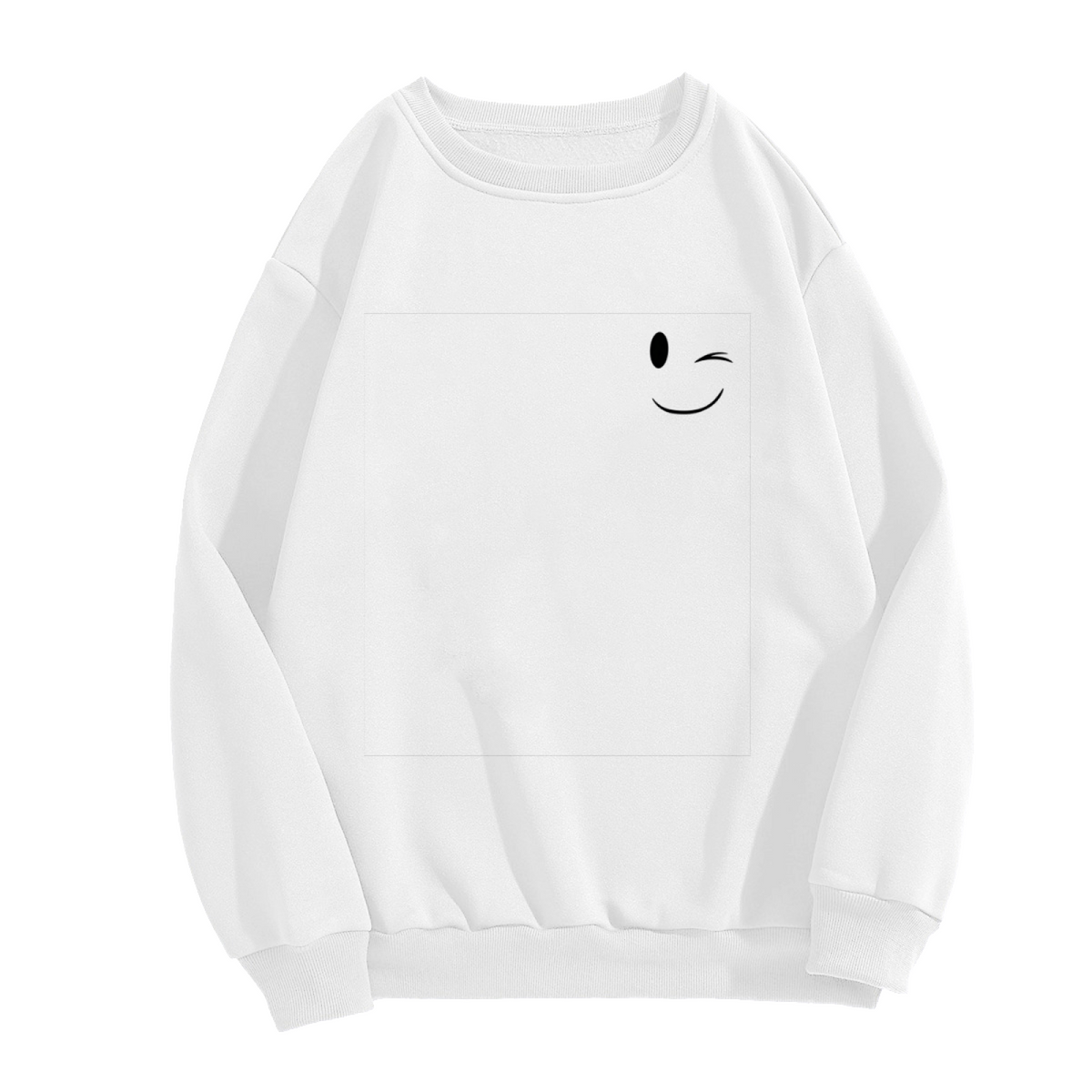 Minimalist Wink Smiley Face Chest Graphic Crewneck Sweatshirt