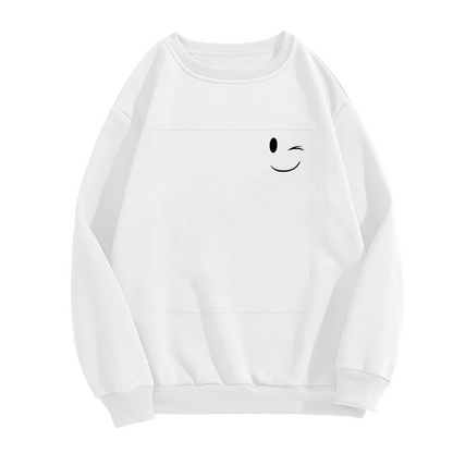 Minimalist Wink Smiley Face Chest Graphic Crewneck Sweatshirt
