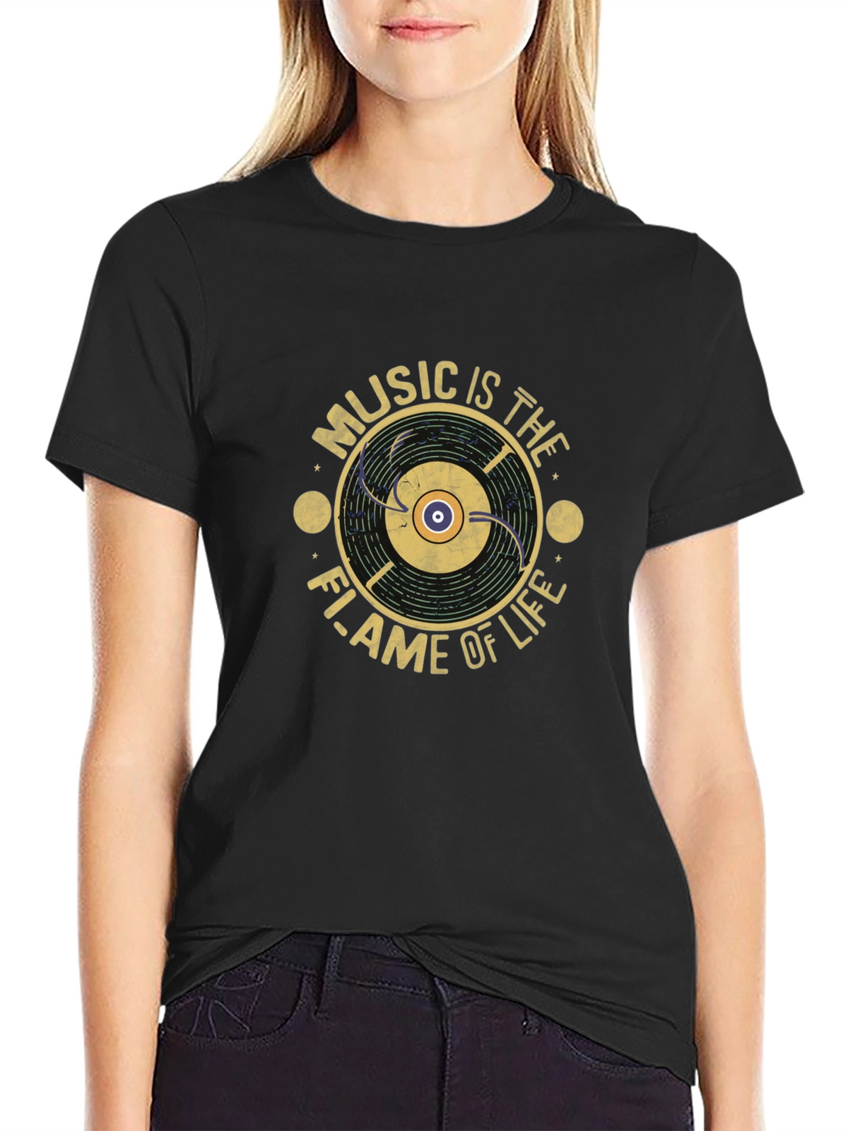 Music is The Flame of Life T-Shirt - Black