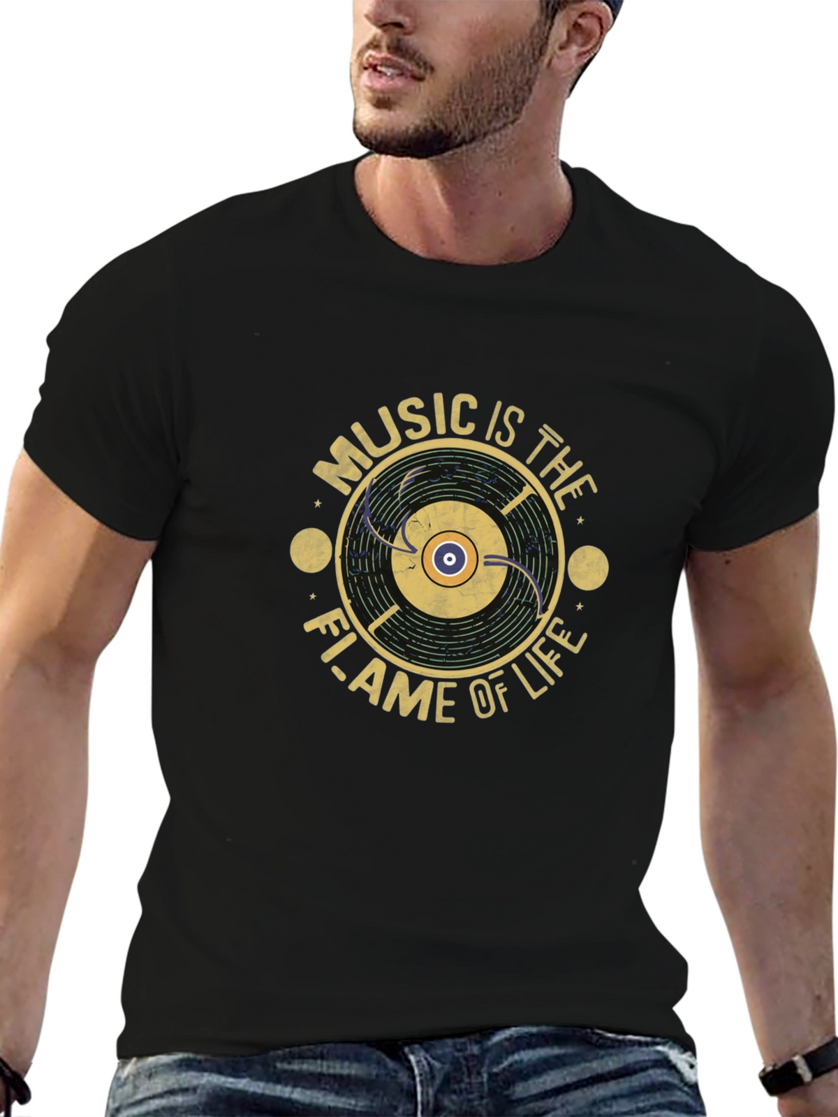 Music is The Flame of Life T-Shirt - Black