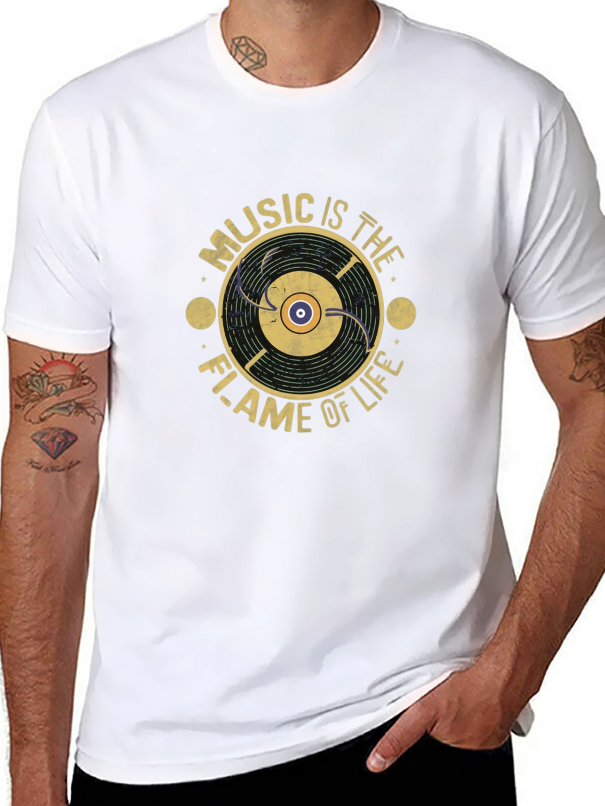 Music is The Flame of Life T-Shirt - Black