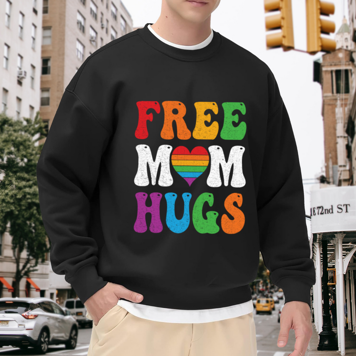Free Mom Hugs Rainbow Pride Loving Crewneck Sweatshirt